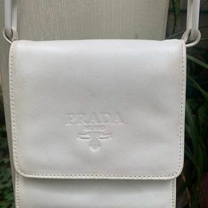 Original Prada White Mini Handbag: adorable crossbody chain